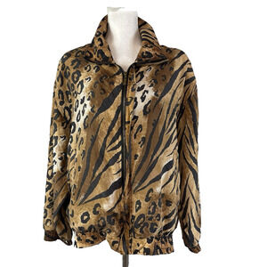 Vintage Fuda International Animal Print 100% Silk Windbreaker Jacket size Large